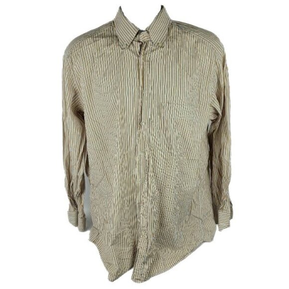 Van Laack Royal Button Front Shirt Mens Size Large Tan Striped Long Sleeve - Picture 2 of 7